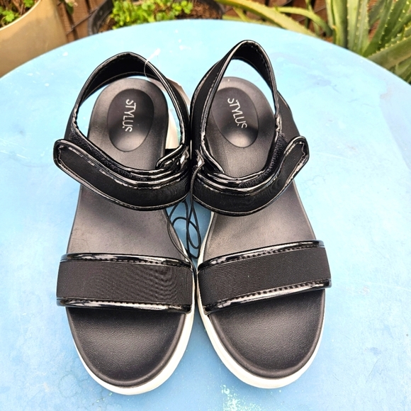 Stylus Black Platform Sandals Size 9 - Picture 4 of 16